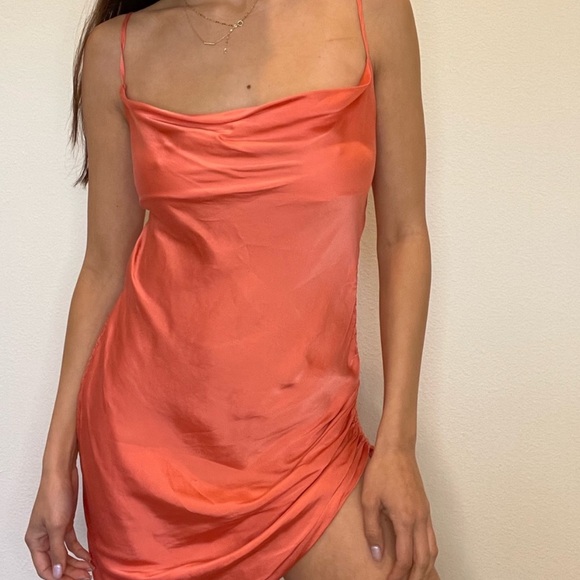Aritzia Wilfred Ruched Slip Dress - Coral - Picture 2 of 9